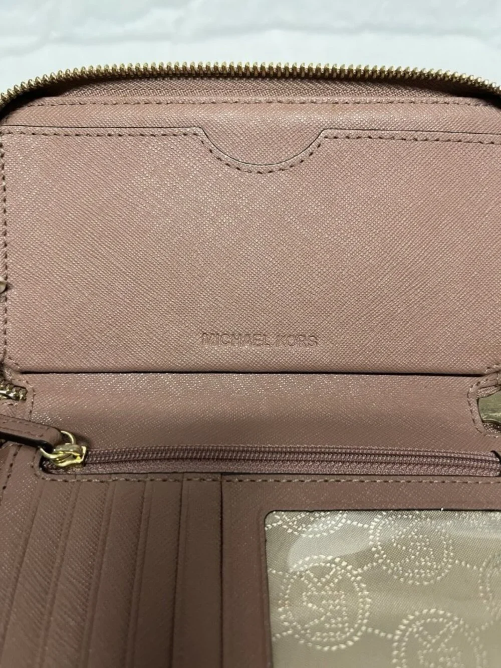 Michael Kors Pink Saffiano Leather Jet Set Wallet with Strap Wristlet